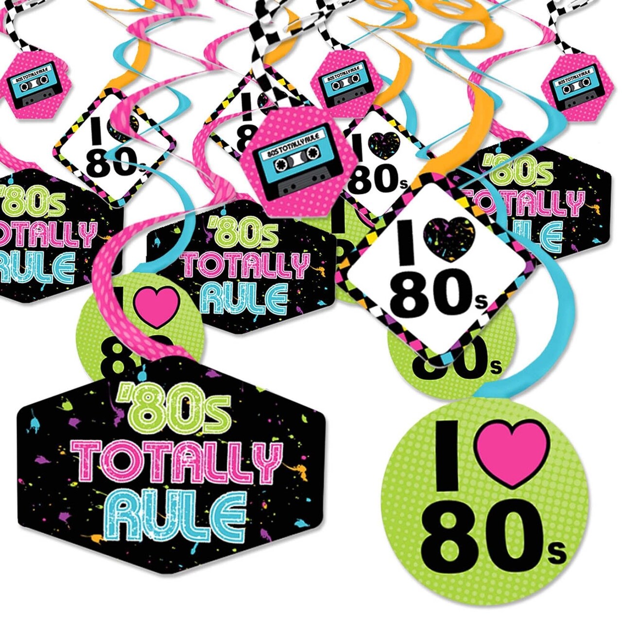 Big Dot of Happiness 80's Retro - Totally 1980s Party Hanging Decor - Party Decoration Swirls - Set of 40
